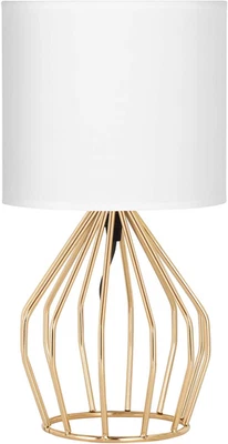 Gold Table Lamp - Modern Style Desk Lamp with Hollowed Out Base Linen Fabric Sha - Image 1 of 4
