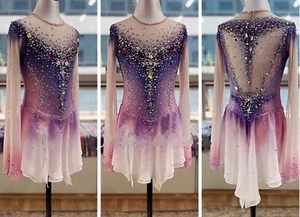 Ice Figure Skating Competition Dress Girls' Baton Twirling Costume pink dyeing - Picture 1 of 7