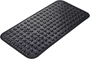 Non-Slip Bath Mat 27.6" x 15" with Suction Cups and Drain Holes, Black - Picture 1 of 12