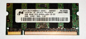2 GB DDR2-RAM 200-pin SO-DIMM 2Rx8 PC2-6400S 'Micron MT16HTF25664HY-800E1' - Photo 1/2