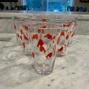 Crate & Barrel GO FISH Koi Goldfish 6" Highball Blown Glass/Tumbler Set Of 6 - Picture 1 of 5