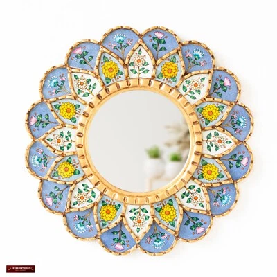Peruvian Handmade Round Wall Mirror 17.7" | Blue Mandala Wall Hanging Mirror - Image 1 of 4