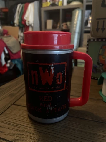 Vintage NWO Plastic Insulated Red and Black Attack 20 oz Mug Cover
