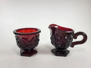 Vintage Avon Cape Cod 1876 Sugar & Creamer Set Ruby Red Glass - Picture 1 of 9