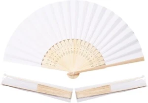 50pcs White Paper Hand Fan Bamboo Folding,Handheld Paper Folded - Picture 1 of 5