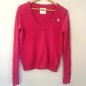 Abercrombie & Fitch Women’s Sweater S Pink Knit Long sleeve V-Neck Pullover Vtg - Picture 1 of 9