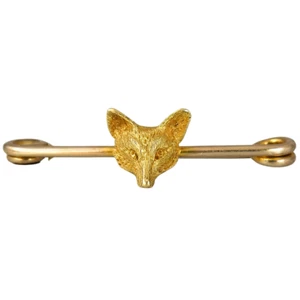 Antique Edwardian-era 9ct & 18ct Gold FOX HEAD SAFETY PIN BROOCH - Bild 1 von 7