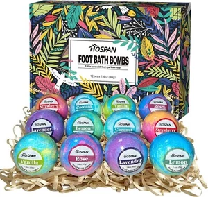HOSPAN Organic Foot Bath Bombs Gift Set, 12 Essential Oil Rich Foot Soak for Mom - Picture 1 of 7