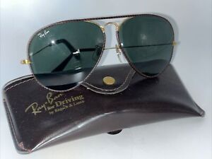 Vintage Ray Ban B&L Brown Leathers Aviators G15 62mm Sunglasses Case Bausch Lomb