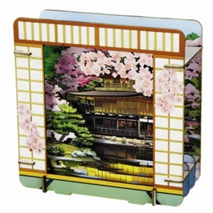 3D puzzle Paper Craft - Shadowbox Kinkakuji (Cherry Blossoms) - Made In Japan - Picture 1 of 8
