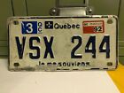 CANADA 1992 QUEBEC LICENSE PLATE. MOTORCYCLE 4 x 8 VSX 244
