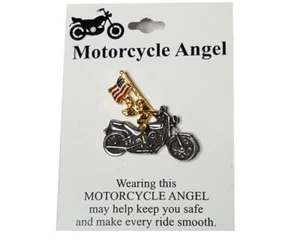 MOTORCYCLE ANGEL WITH USA FLAG VEST PIN * FREE USA SHIPPING * MADE IN THE USA - Picture 1 of 4