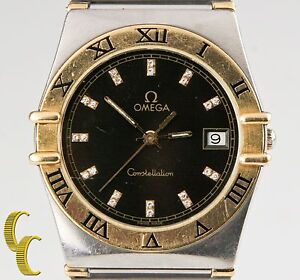 Omega Constellation Quartz Two-Tone Watch w/ Diamond Dial & Date Feature