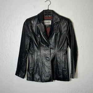 Vtg Pelle Studio Wilsons Leather Jacket Black Button Red Lining Women Sz Small✅ - Imagen 1 de 17