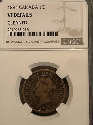 1884 Canada Queen Victoria One Cent Coin NGC Graded,Large Cent, VF Detail Nice - Image 1 of 4