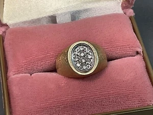 Vintage 14k gold 10 single cut diamonds mens wedding band ring Size 7 - Picture 1 of 16