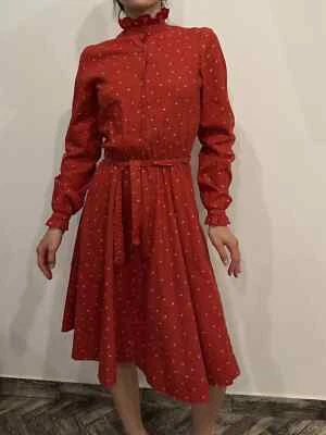 复古 90 年代 90 年代棉质红色连衣裙花卉印花 — 第 1/4 张图片