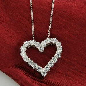 2.00 CT Round Lab Created Diamond Heart Shape Necklace In 925 Sterling Silver - Picture 1 of 5