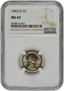 1943 D 1c Lincoln Steel Wheat Cent NGC MS 65 Toned with New Holder - Picture 1 of 2