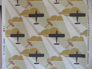 Vintage 2005 Hand Printed Bradbury & Bradbury Aeroplane Wallpaper Never Used BTY - Picture 1 of 7