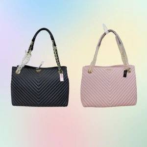 Victoria's Secret The Shoulder Tote Logo Black Lily or Orchid Blush Pink NWT - Picture 1 of 5