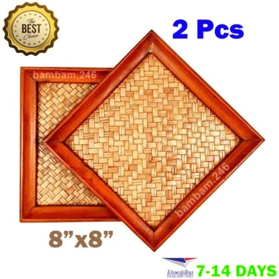2 Pcs Traditional Wooden Trays 8"x8" Coffee Tray Tea Tray Food Tray Table Breakf - Image 1 of 4