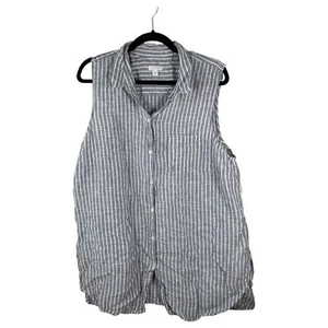 Top tunica J. Jill Love lino senza maniche blu bianco righe colletto bottoni XL - Foto 1 di 4