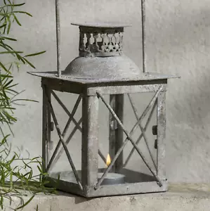 Rustic Candle Lantern, Grey Metal & Glass Hanging Tea Light Candle Holder Kipos - Picture 1 of 4
