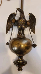 Antique Federal American Eagle Bronze /Brass Hollywood Regency Hanging Swag Lamp - Picture 1 of 16