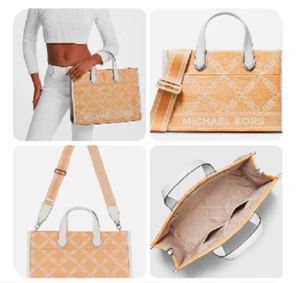MICHAEL KORS Gigi Large Logo Tote Grab Signature Bag Natural / White Packed NWT - Picture 1 of 8