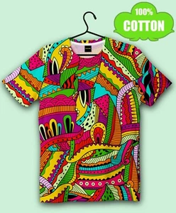 Southern colorful madness cotton T-shirt Abstraction Mexico Africa pattern - Picture 1 of 4