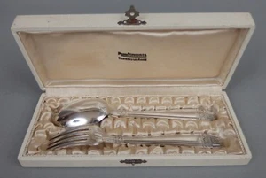 couvert métal argenté art déco dans coffret cuillère + fourchette - Imagen 1 de 1