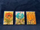 Triptych, Flower Paintings On Gold Leaf, Acrylic Cover, Signed By Kempa, 3Pcs