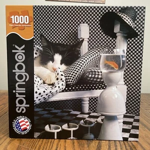 Jigsaw Puzzle 1000 Pieces Complete Checkerboard Cat Springbok 24x30” Made In USA - Picture 1 of 8