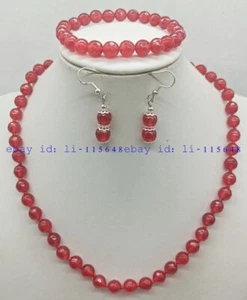 Charming 8mm Faceted Red Jade Round Gem Beads Necklace Bracelet Earrings 18/7.5" - Bild 1 von 8