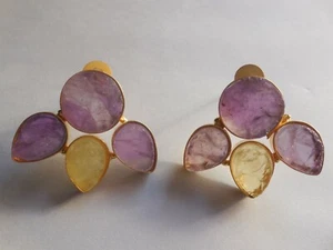 Amethyst Stud Earring,Raw Real Gemstone Earring,Lemon Quartz Gold Plated Jewelry - Picture 1 of 4