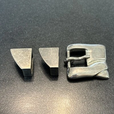 Barry Kieselstein Cord 1981 Sterling Silver Modern Belt Buckle +2 Keepers 1353 Q - Image 1 of 4