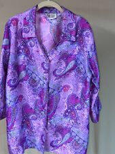 Maggie Sweet Satin/Silk-Feel Jacket Blouse Shirt Top Purple Paisley Large