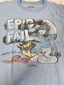 COOL... Old School Smurfs - Epic Fail T-Shirt Heather Blue Men's Sz M - Picture 1 of 8