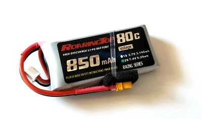 RoaringTop LiPo Battery Pack 80C 850mAh 2S 7.4V with X30 Plug