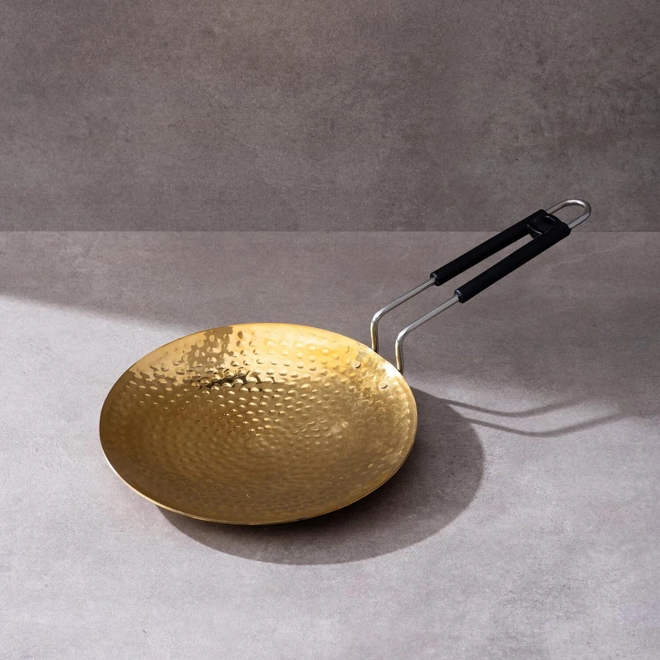 10" Handcrafted Indian Traditional Brass Cookware Pan Roti Tawa With Long Handle - Image 1 of 4