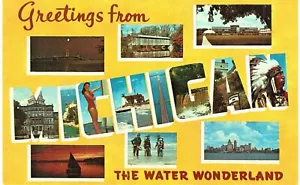 Cartolina Michigan Saluti Paese delle Meraviglie 1960 MI - Foto 1 di 2