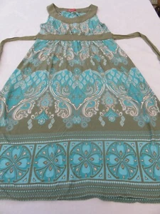 ❤️ MONSOON TÜRKIS & SALBEI DAMAST APTTERN ÄRMELLOS SOMMER JERSEY KLEID UK 8 - Bild 1 von 17