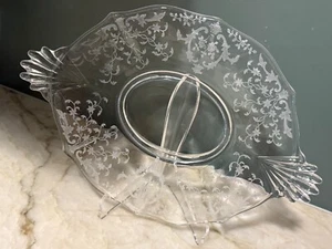 Vintage Fostoria Meadow Rose Baroque Etched Tidbit Tray 10" X 6.75" - Picture 1 of 7