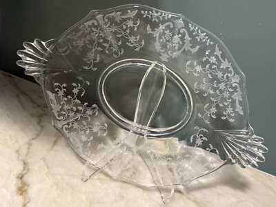Vintage Fostoria Meadow Rose Baroque Etched Tidbit Tray 10" X 6.75" - Image 1 of 4