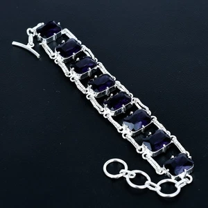 African Amethyst Cushion Gemstone 925 Sterling Silver Jewelry Bracelet 7" VJ 243 - Picture 1 of 6