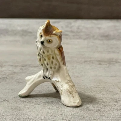 Vintage Goebel West Germany Spotted Horned Owl on Branch Figurine Original Label - Image 1 of 4