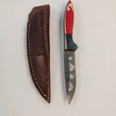 Handmade Damascus Fixed Blade Hunting Knife Camping Outdoor Knife w/ Sheath - Изображение 1 из 4