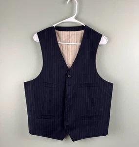 Twill con fibbia in lana gessato senza marchio vintage blu navy basic grande LG - Foto 1 di 7