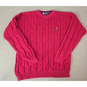 Chaps Ralph Lauren Red Cable Knit Cotton Sweater with Crown Logo Large READ Vtg - Picture 1 of 8